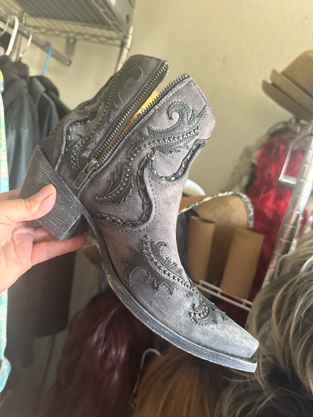 Corral Grey Distressed Leather Studded Western Ankle Boots - Picture 4 of 5